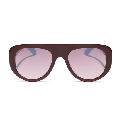 diff eyewear featuring the morgan oversized navigator sunglasses with a rugby red acetate frame and burgundy gradient lenses front view