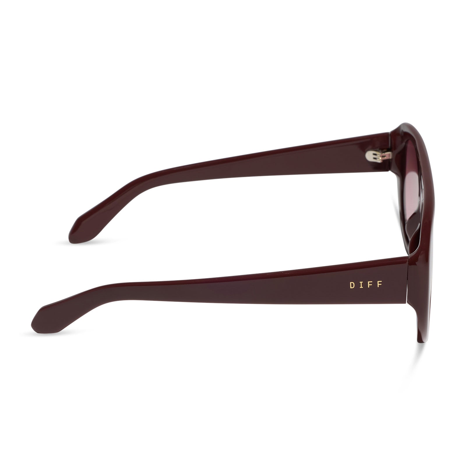 diff eyewear featuring the morgan oversized navigator sunglasses with a rugby red acetate frame and burgundy gradient lenses side view