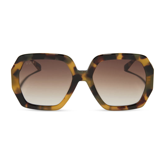 diff eyewear featuring the nola hexagon sunglasses with a brown kombu frame and brown gradient lenses front view