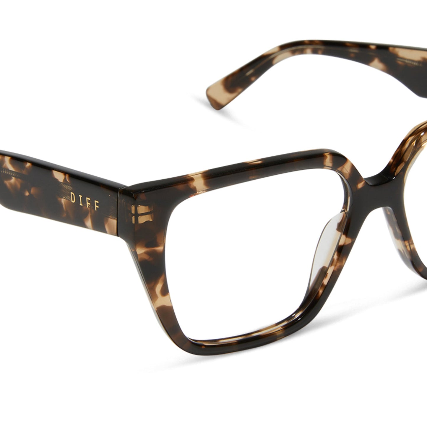 diff eyewear featuring the olive square glasses with a espresso tortoise frame and prescription lenses detailed view