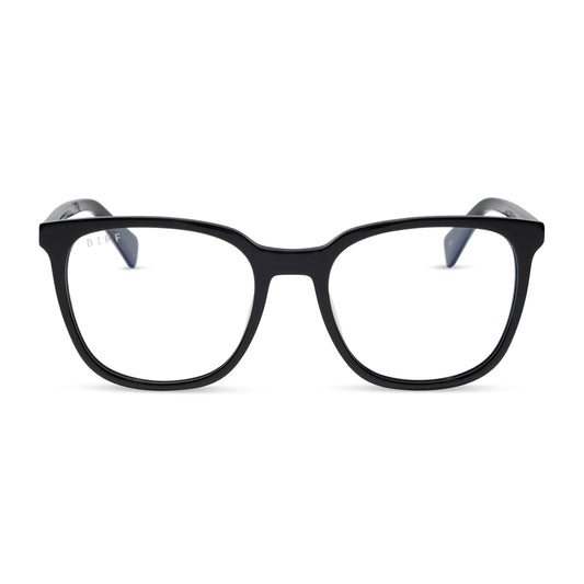 diff eyewear featuring the parker square blue light technology glasses with a black frame front view