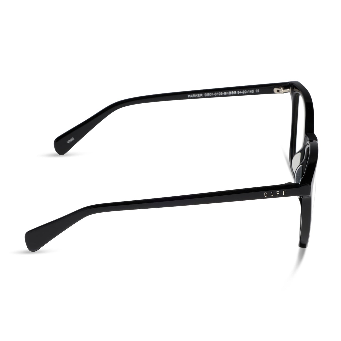 diff eyewear featuring the parker square blue light technology glasses with a black frame side view