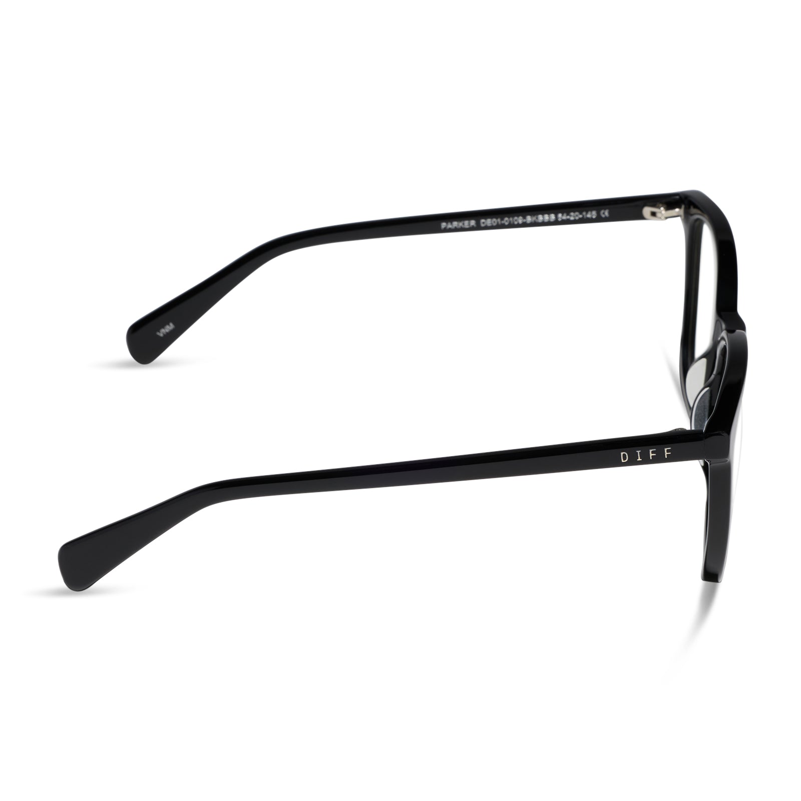 diff eyewear featuring the parker square blue light technology glasses with a black frame side view