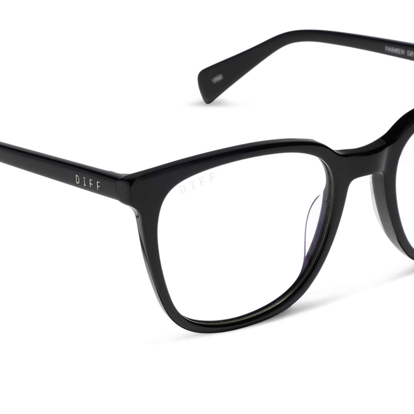diff eyewear featuring the parker square blue light technology glasses with a black frame detailed view