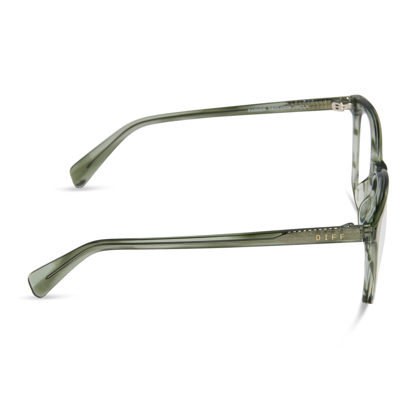 diff eyewear featuring the parker square prescription glasses with a cool matcha green frame and prescription lenses side view