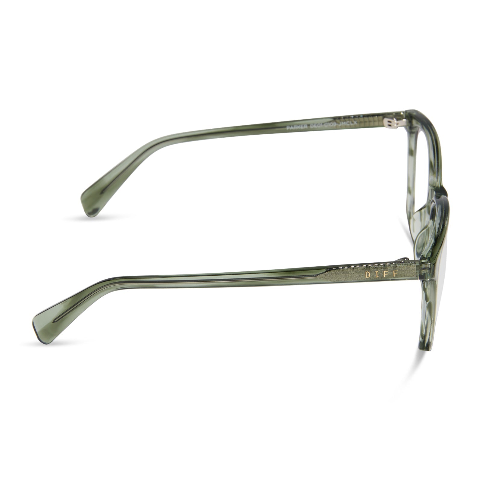 diff eyewear featuring the parker square prescription glasses with a cool matcha green frame and prescription lenses side view