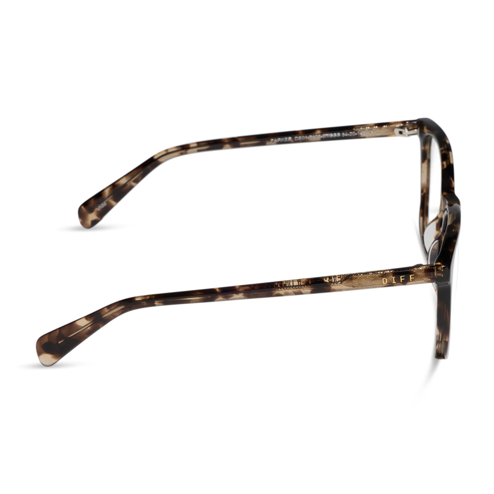 diff eyewear featuring the parker square blue light technology glasses with a espresso tortoise frame side view