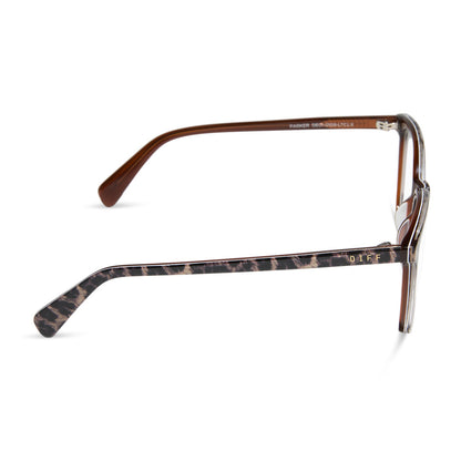 diff eyewear featuring the parker square prescription glasses with a leopard tortoise frame side view