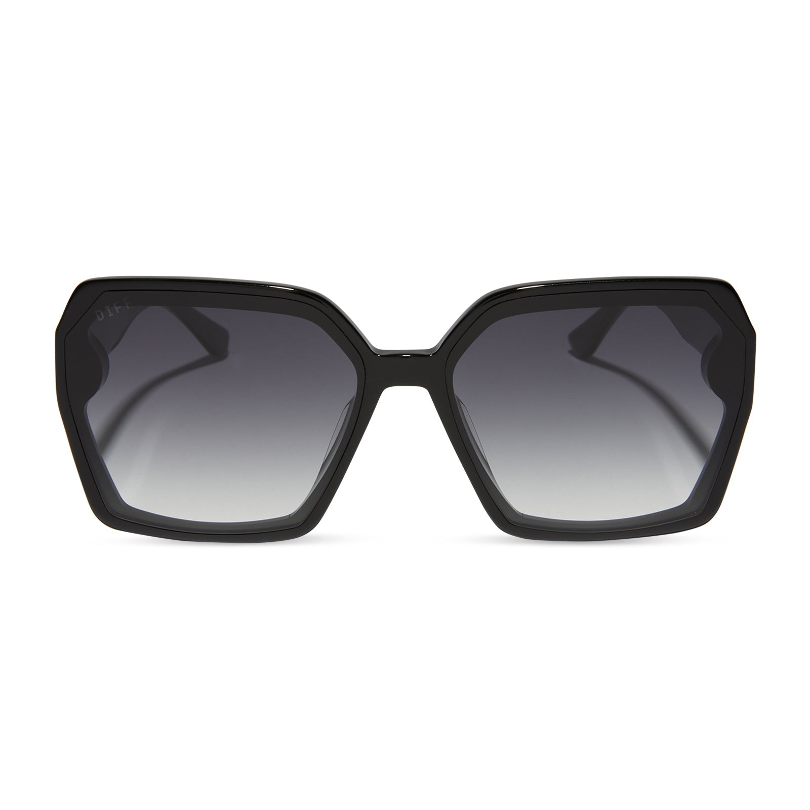 diff eyewear featuring the presley square sunglasses with a black frame and grey gradient lenses front view