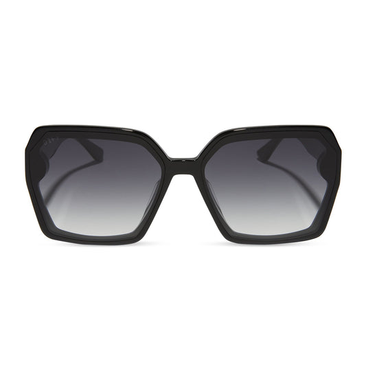 diff eyewear featuring the presley square sunglasses with a black frame and grey gradient lenses front view