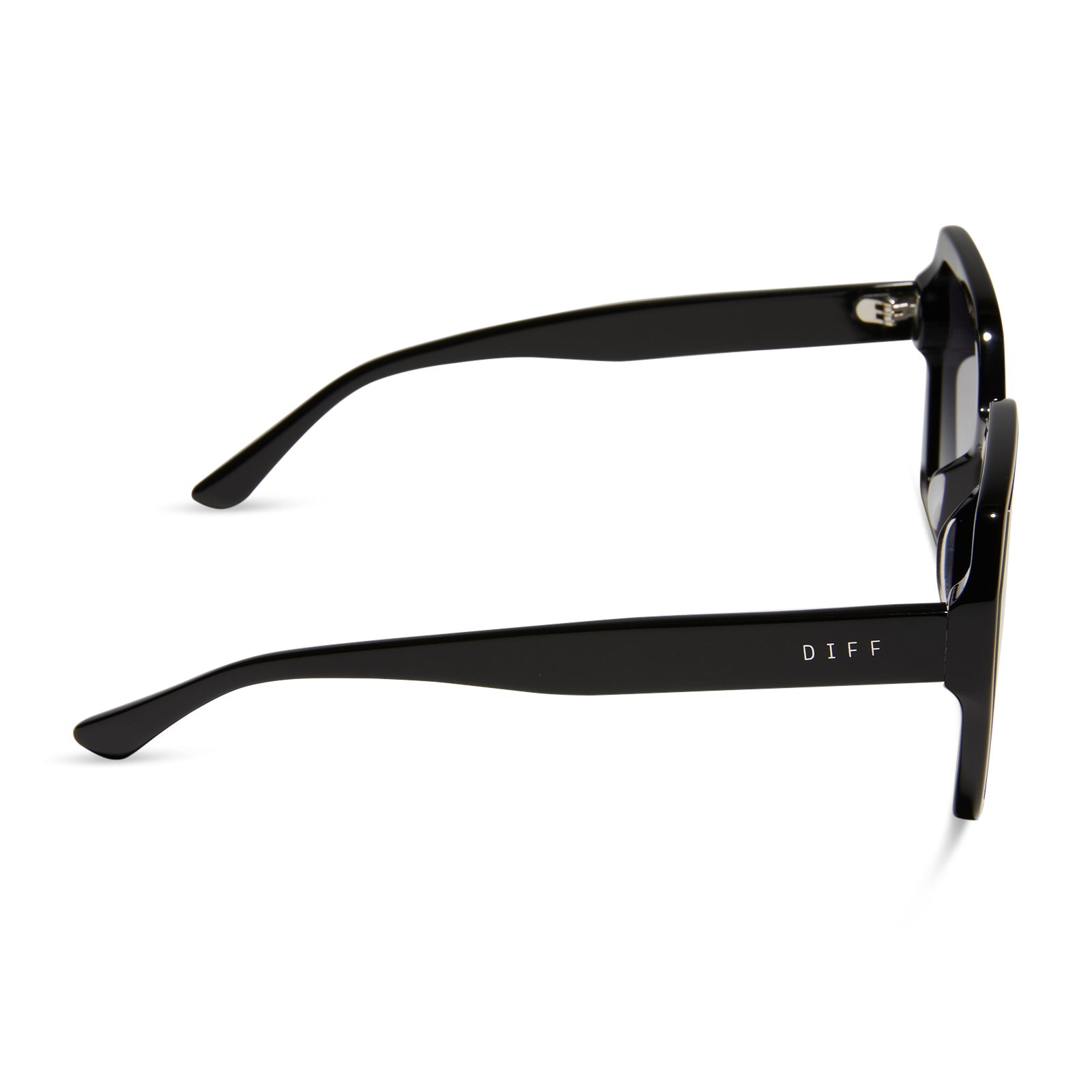 diff eyewear featuring the presley square sunglasses with a black frame and grey gradient lenses side view