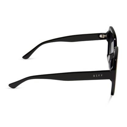 diff eyewear featuring the presley square sunglasses with a black frame and grey gradient lenses side view