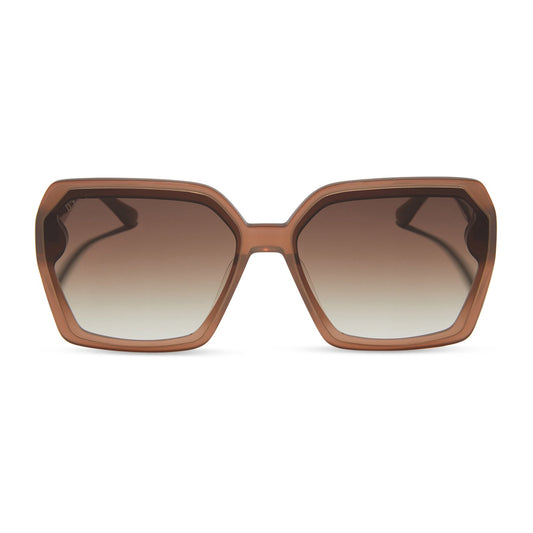 diff eyewear presley square sunglasses with a macchiato brown acetate frame and brown gradient lenses front view