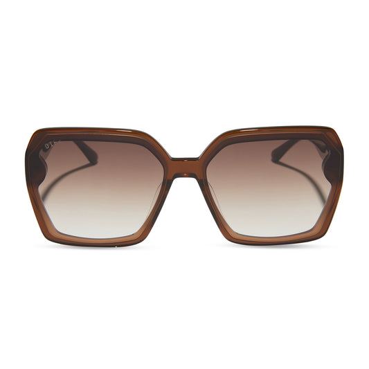 diff eyewear featuring the presley square sunglasses with a whiskey frame and brown gradient lenses front view