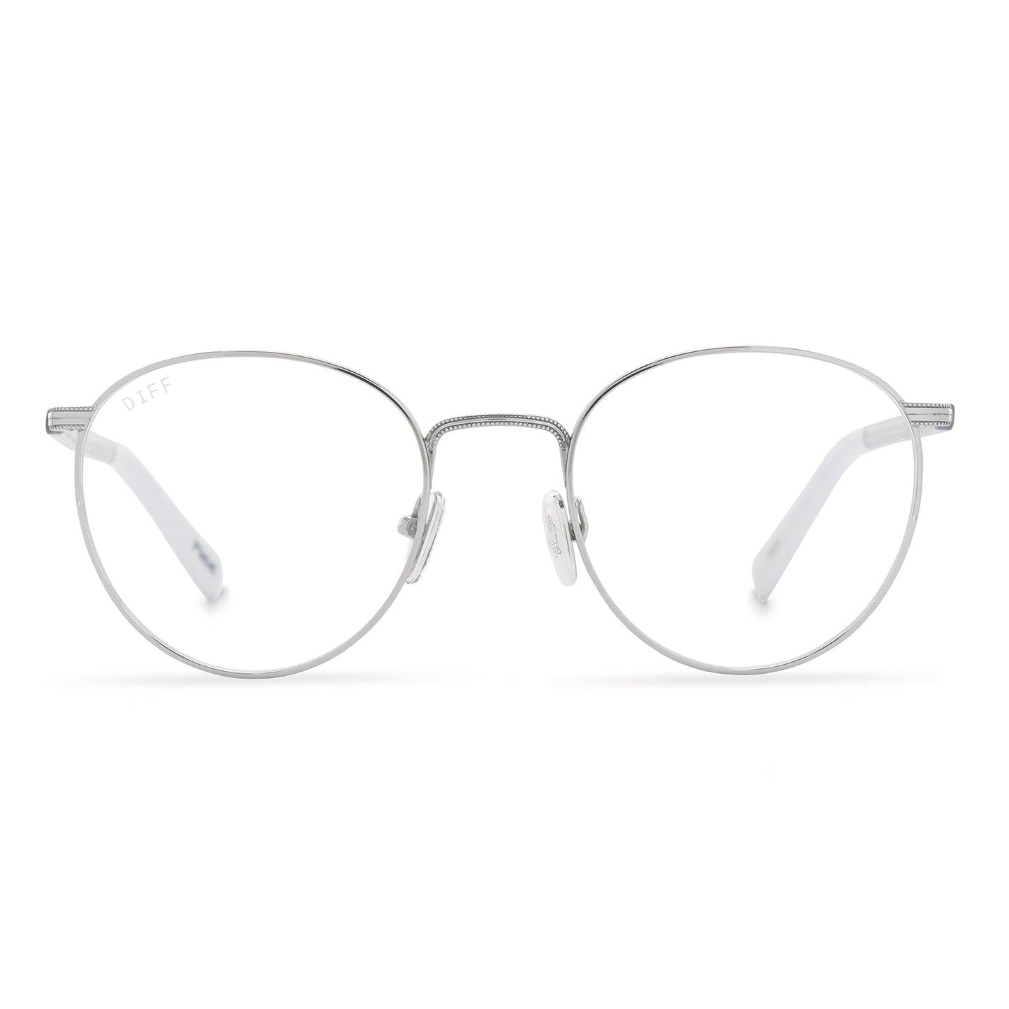 star wars x diff eyewear r2-d2 round glasses with a silver metal frame and prescription lenses front view