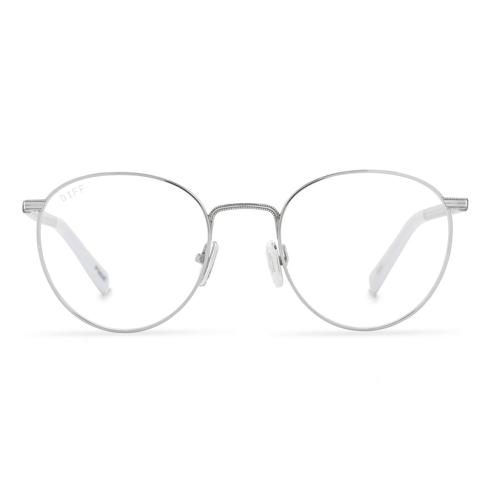 star wars x diff eyewear r2-d2 round glasses with a silver metal frame and prescription lenses front view