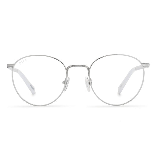 star wars x diff eyewear r2-d2 round glasses with a silver metal frame and prescription lenses front view