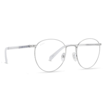 star wars x diff eyewear r2-d2 round glasses with a silver metal frame and prescription lenses angled view