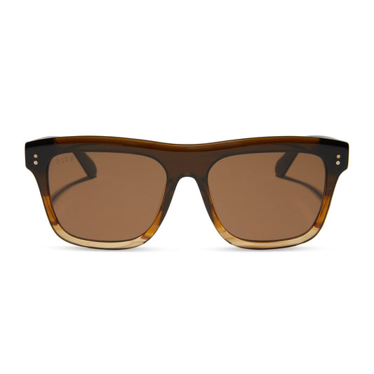 diff eyewear sammy square sunglasses with a mocha brown gradient acetate frame and brown polarized lenses front view