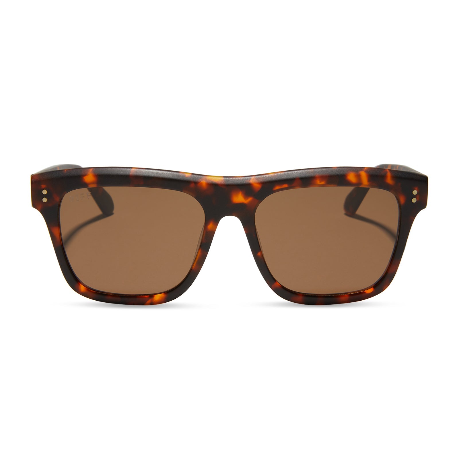 diff eyewear sammy square sunglasses with a rich tortoise matte acetate frame and brown polarized lenses front view