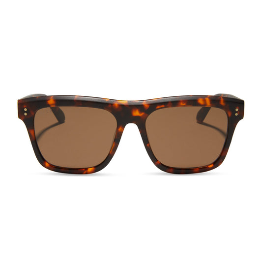 diff eyewear sammy square sunglasses with a rich tortoise matte acetate frame and brown polarized lenses front view