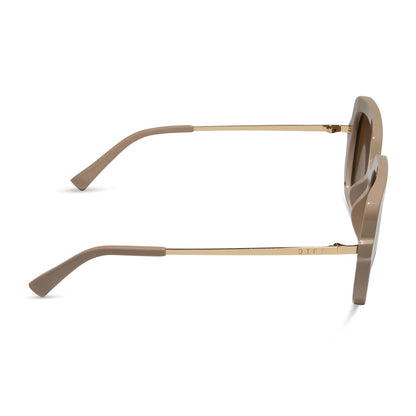 diff eyewear featuring the sandra square sunglasses with a almond frame and brown gold flash lenses side view