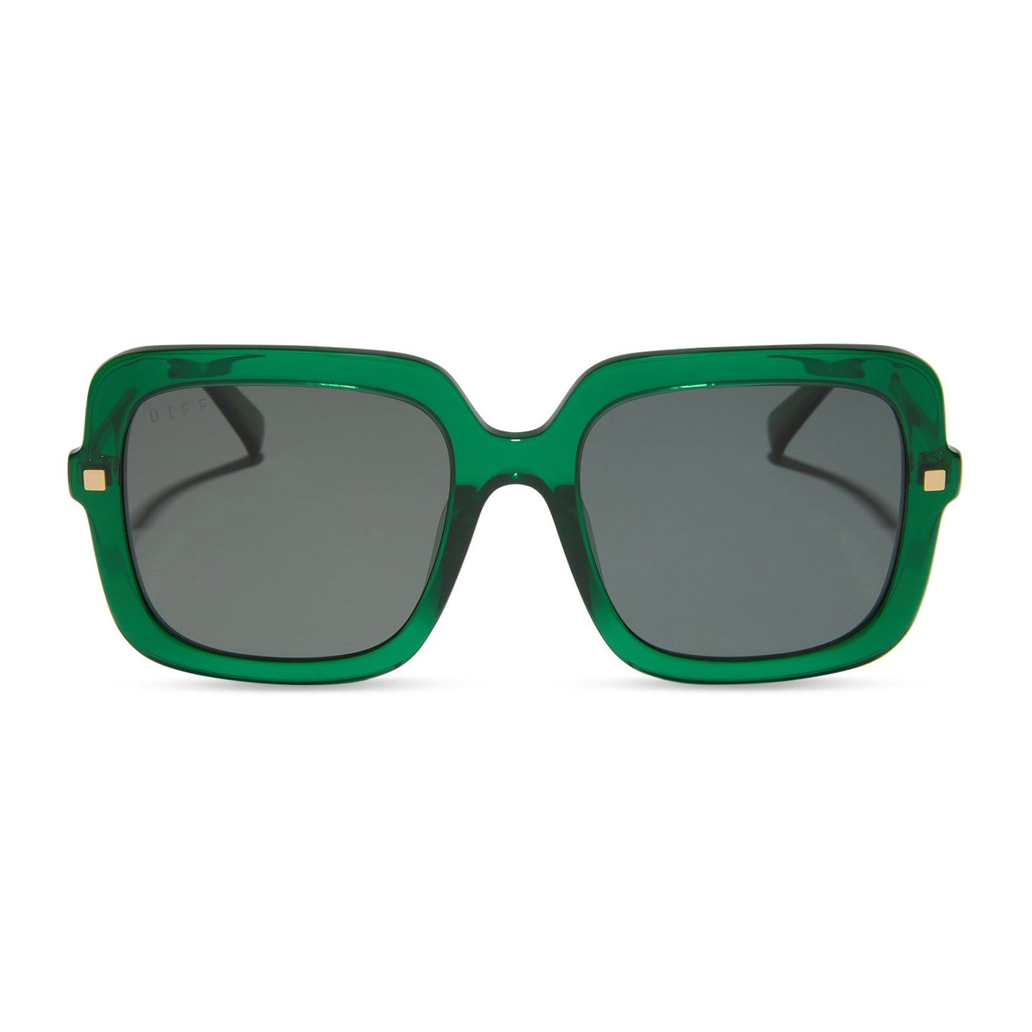 diff eyewear sandra square oversized sunglasses with a palm green crystal acetate frame and grey lenses front view