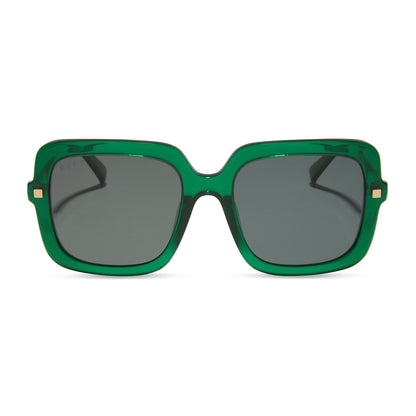 diff eyewear sandra square oversized sunglasses with a palm green crystal acetate frame and grey lenses front view