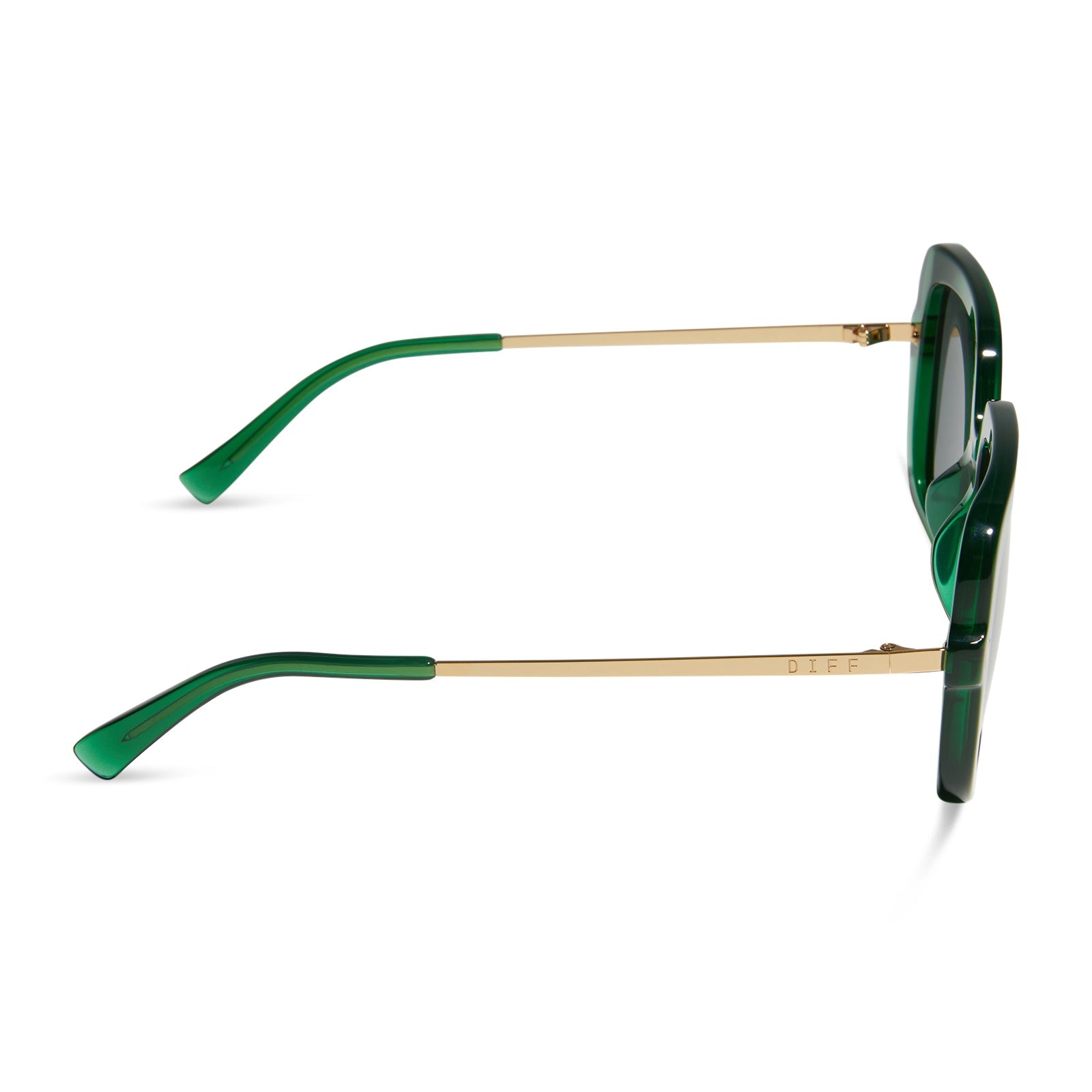 diff eyewear sandra square oversized sunglasses with a palm green crystal acetate frame and grey lenses side view