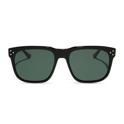 jessie james decker x diff eyewear featuring the sicily square sunglasses with a black frame and grey lenses front view