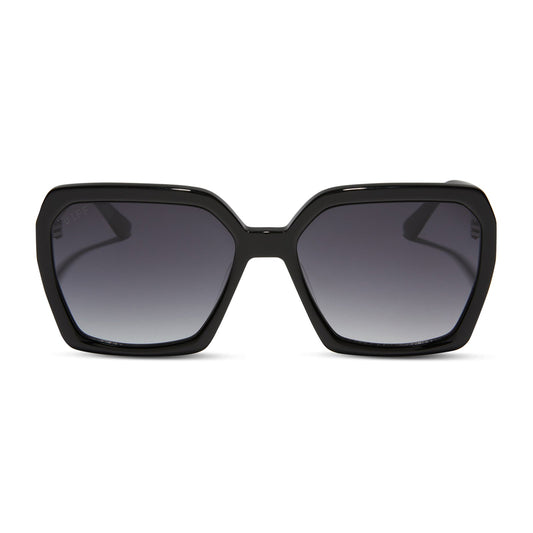 diff eyewear sloane square sunglasses with a black frame and grey gradient lenses front view