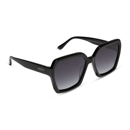 diff eyewear sloane square sunglasses with a black frame and grey gradient lenses angled view