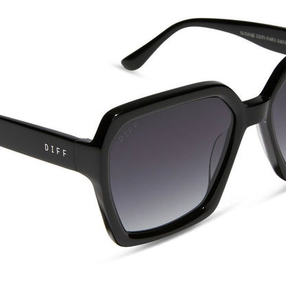 diff eyewear sloane square sunglasses with a black frame and grey gradient lenses detailed view