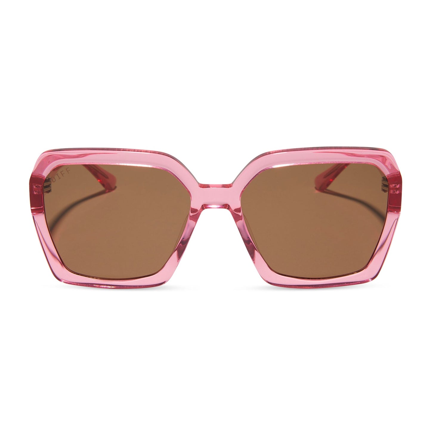 diff eyewear sloane square oversized sunglasses with a candy pink crystal acetate frame and brown lenses front view