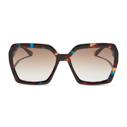 diff eyewear featuring the sloane square sunglasses with a confetti tortoise frame and brown gradient lenses front view