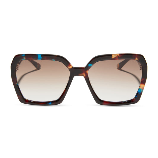 diff eyewear featuring the sloane square sunglasses with a confetti tortoise frame and brown gradient lenses front view