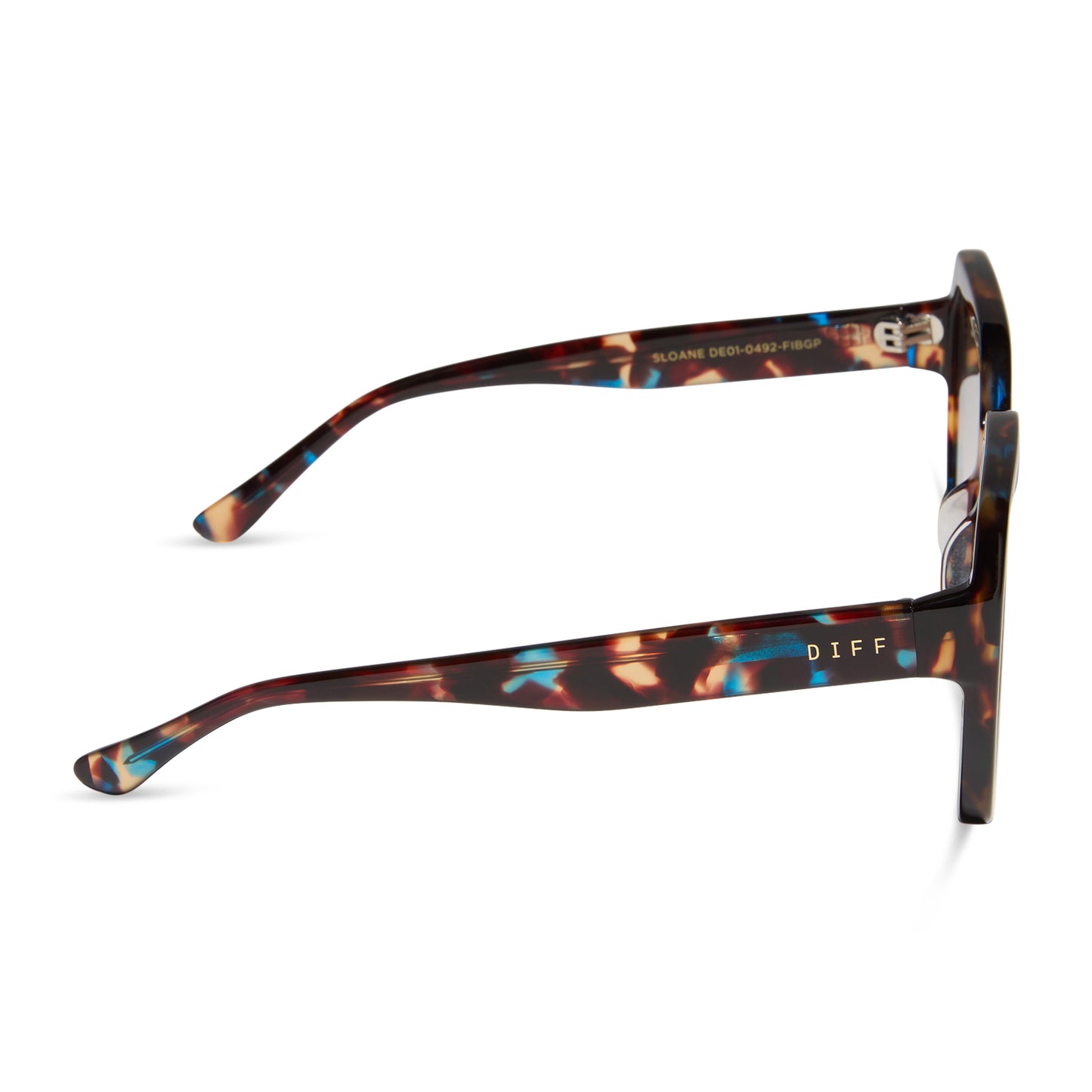 diff eyewear featuring the sloane square sunglasses with a confetti tortoise frame and brown gradient lenses side view
