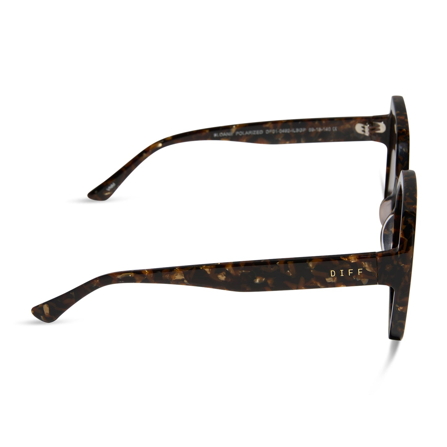 diff eyewear sloane square sunglasses with a glitter tortoise frame and brown gradient polarized lenses side view
