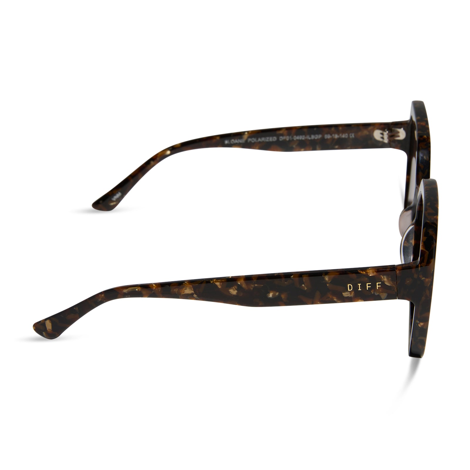 diff eyewear sloane square sunglasses with a glitter tortoise frame and brown gradient polarized lenses side view