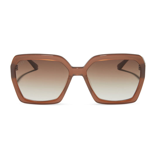 diff eyewear sloane square oversized sunglasses with a macchiato brown acetate frame and brown gradient lenses front view