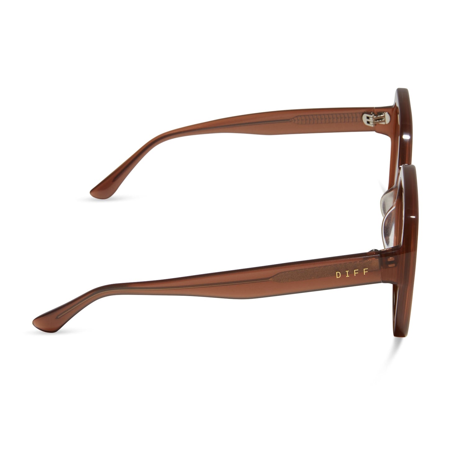 diff eyewear sloane square oversized sunglasses with a macchiato brown acetate frame and brown gradient lenses side view