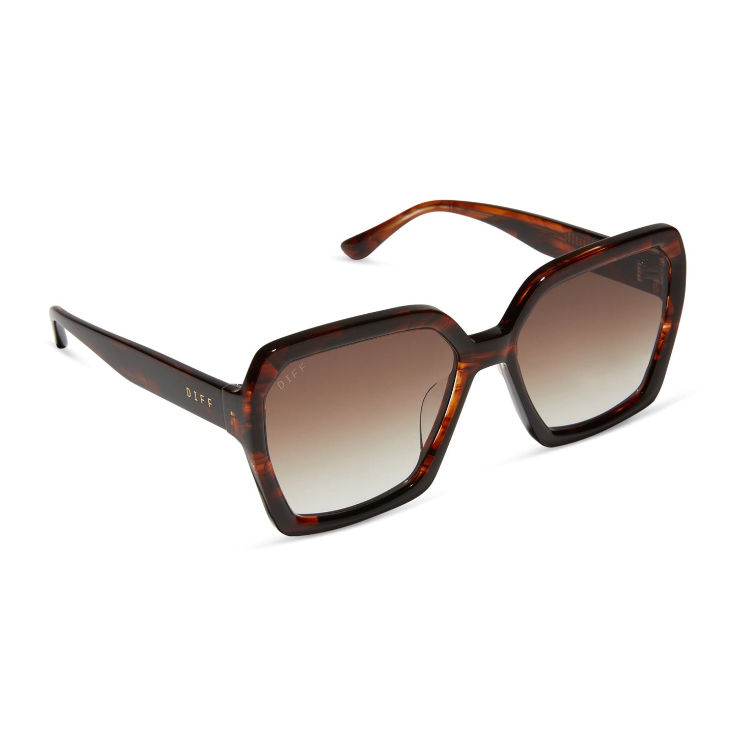 diff eyewear featuring the sloane square sunglasses with a sequoia tortoise frame and brown gradient lenses angled view