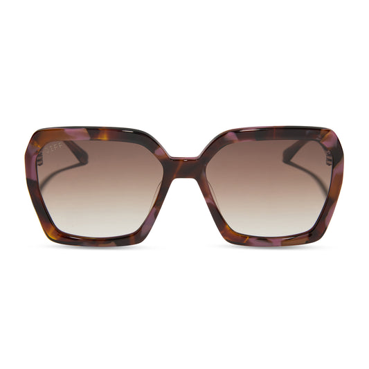 diff eyewear featuring the sloane square sunglasses with a torino brown pink tortoise frame and brown gradient lenses front view