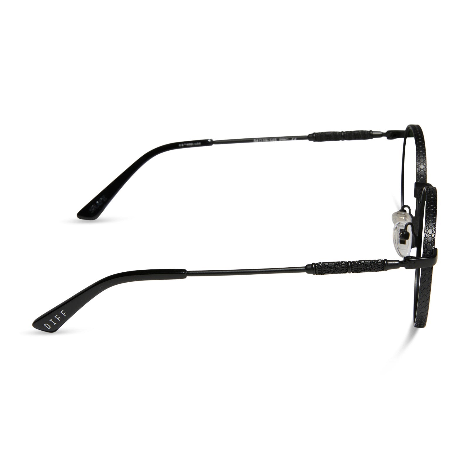 harry potter x diff eyewear featuring the snape round prescription glasses with a matte black metal frame side view