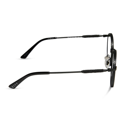 harry potter x diff eyewear featuring the snape round prescription glasses with a matte black metal frame side view