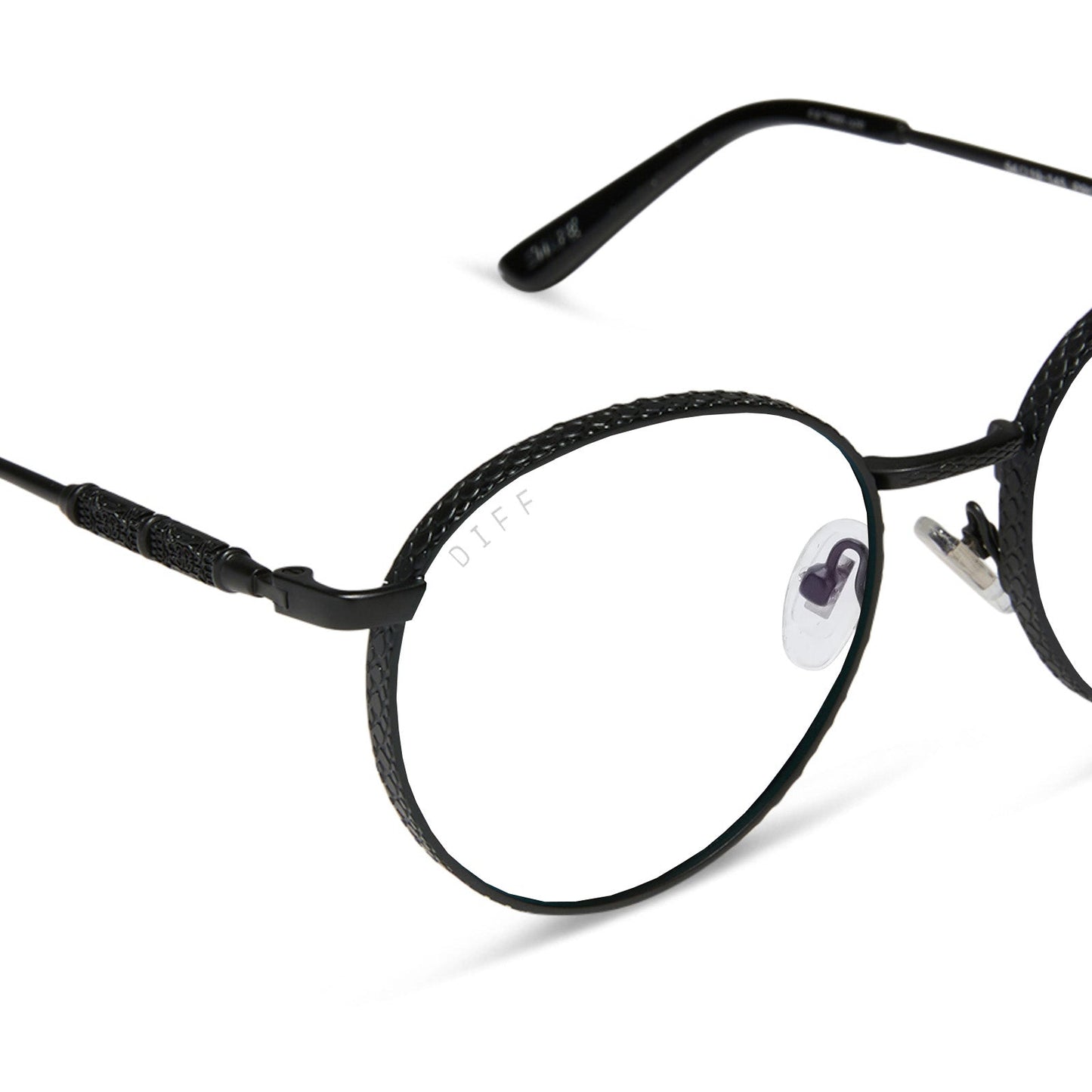 harry potter x diff eyewear featuring the snape round prescription glasses with a matte black metal frame detailed view