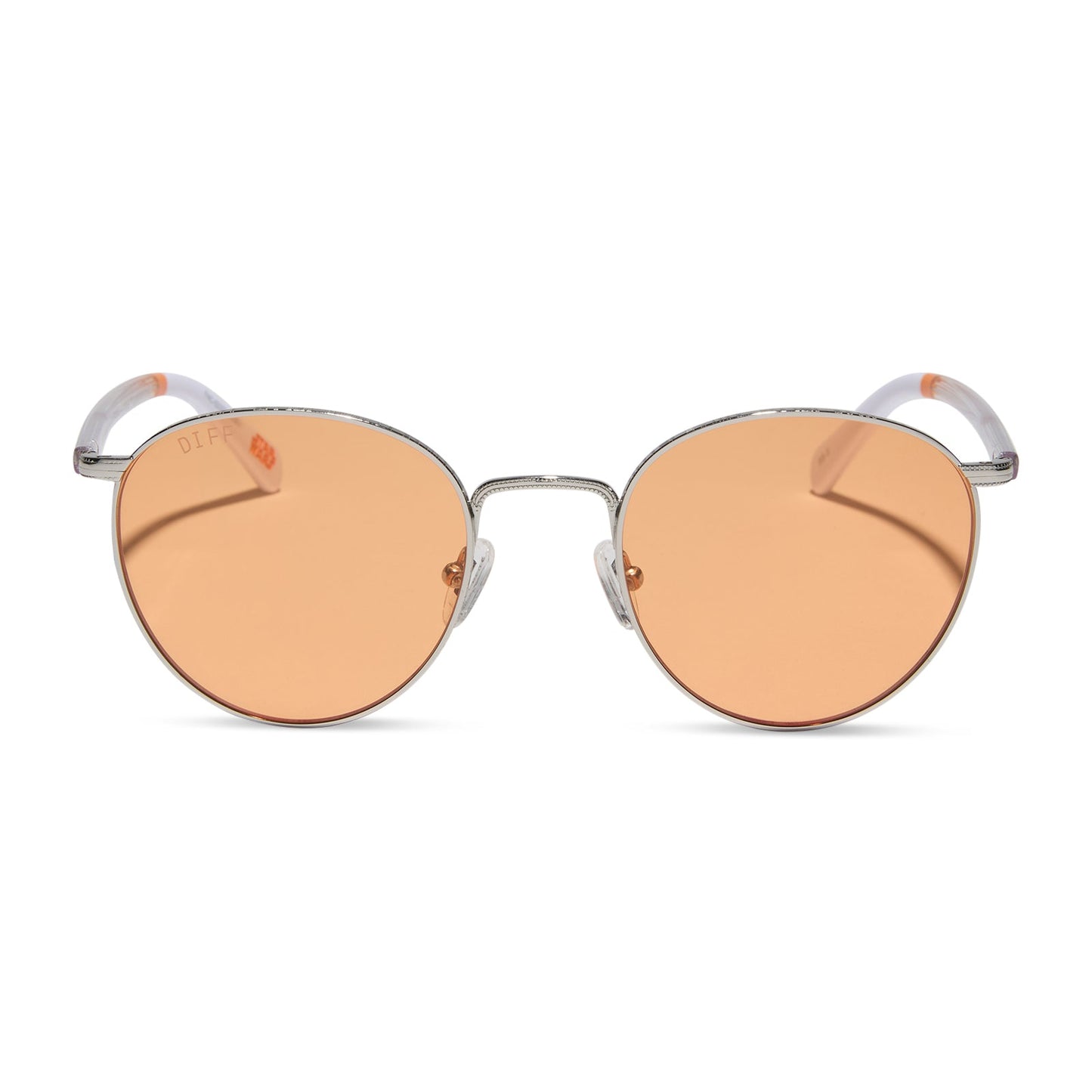 star wars x diff eyewear featuring the bb-8™ round sunglasses with a droid white with silver frame and orange lenses front view