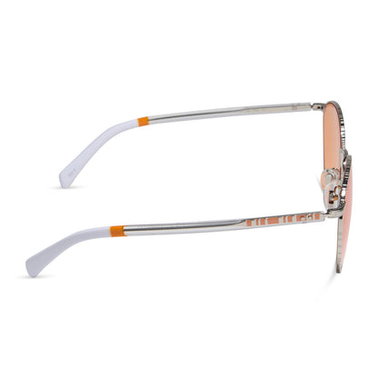 star wars x diff eyewear featuring the bb-8™ round sunglasses with a droid white with silver frame and orange lenses side view