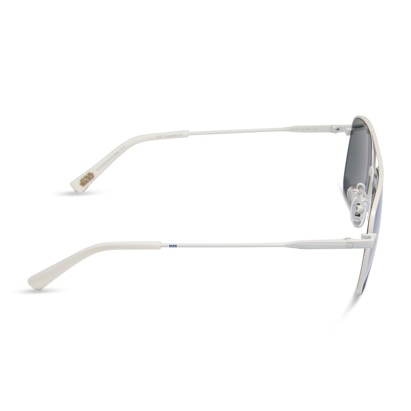 star wars x diff eyewear featuring the blue squadron rebel pilot navigator sunglasses with a white metal frame and blue mirror lenses side view