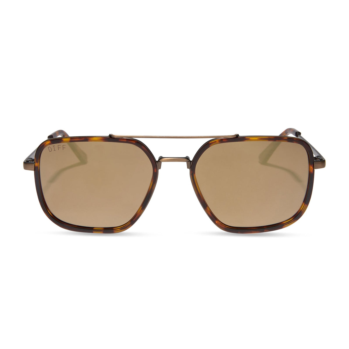 star wars x diff eyewear featuring the colonel ward navigator sunglasses with a bronze metal frame and brown flash lenses front view